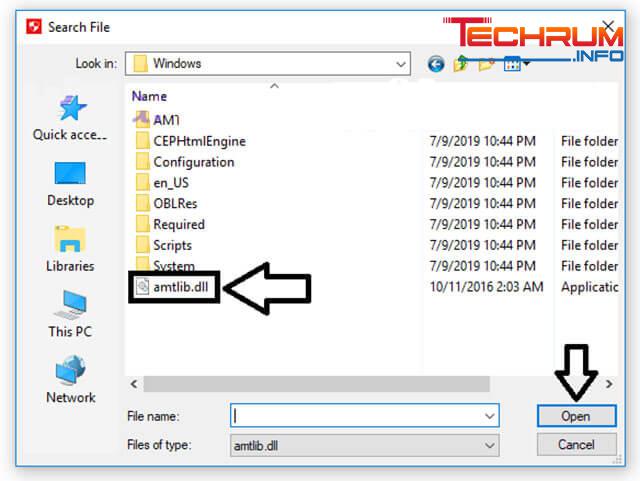 Mở file "amtlib.dll" theo lệnh dưới đây