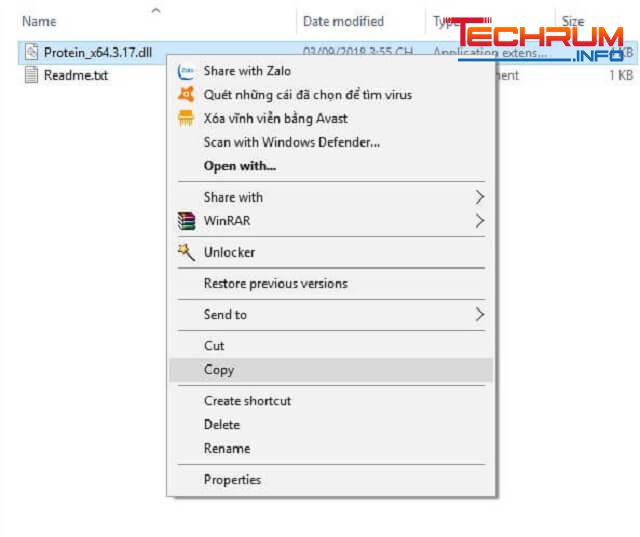 tìm kiếm file Folder “Activation” tiếp đến nhấp chuột phải vào file “Protein_x64.3.17.dll”  và thực hiện “Copy”
