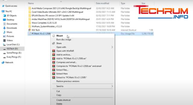 Bước 3: Nhấn chuột phải vào file PCMark 10.v2.1.2508 như dưới đây. Chọn Mount.