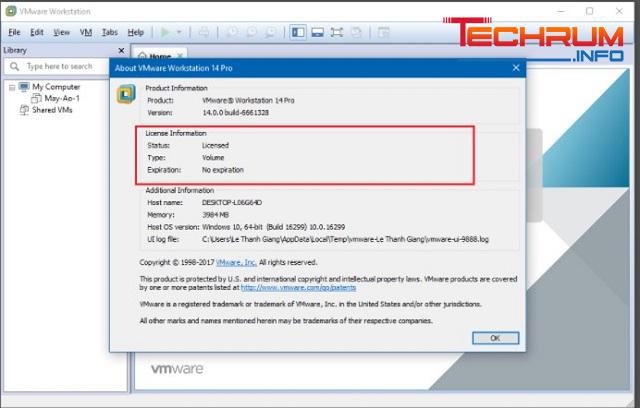 Thông báo kích hoạt phần mềm VMware Workstation 14 thành công