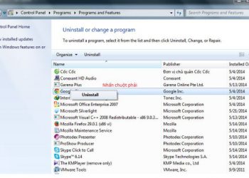 Gỡ bỏ phần mềm từ Control Panel