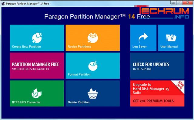 Giao diện phần mềm Paragon Partition Manager