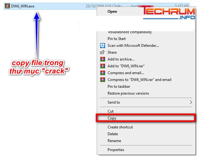 Copy file kích hoạt trong thư mục đã giải nén