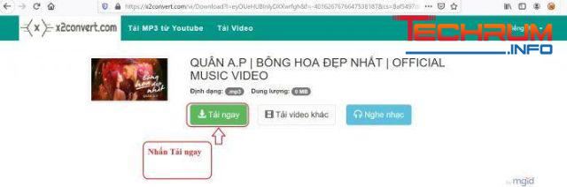 Bước 3 cách tải file MP3 trên Youtube bằng x2convert.com 