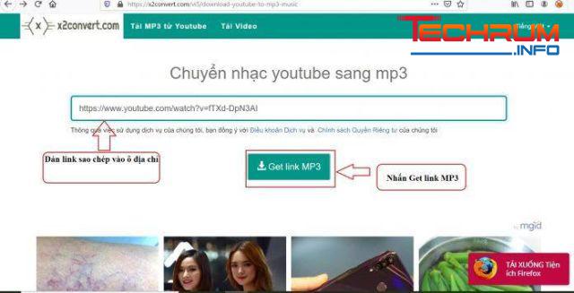 Bước 2 cách tải file MP3 trên Youtube bằng x2convert.com 