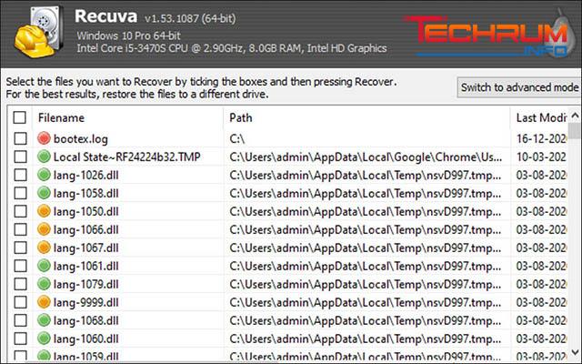 phần mềm hiện file ẩn Recuva