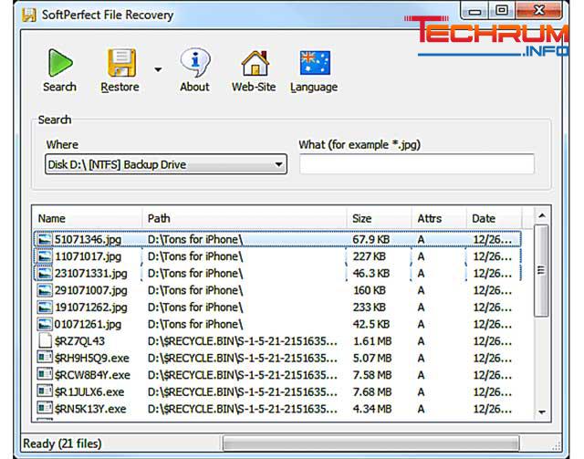 phần mềm khôi phục dữ liệu SoftPerfect File Recovery