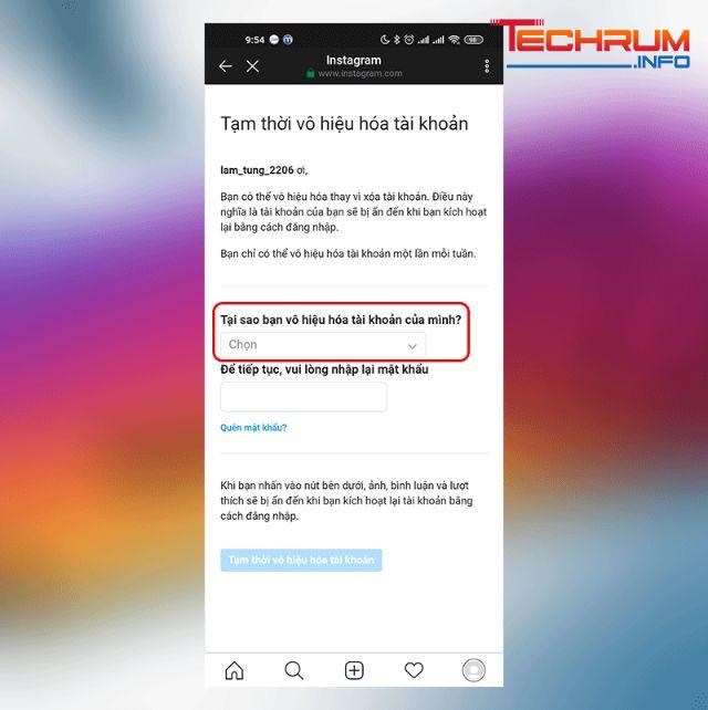 vô hiệu hóa Instagram trên điện thoại bước 4