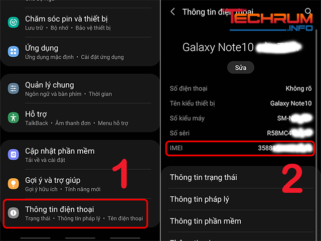 Check IMEI từ phần cài đặt