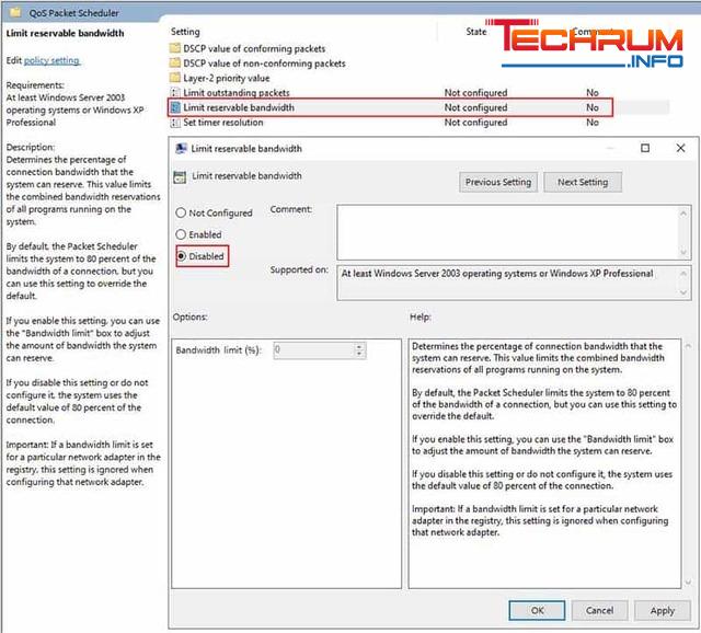 Tắt QoS Packet Scheduler