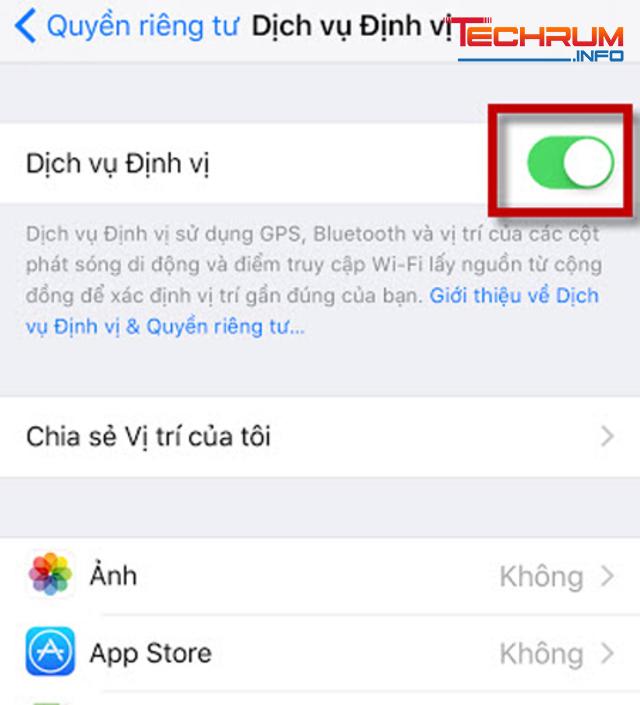 Tắt dịch vụ vị trí