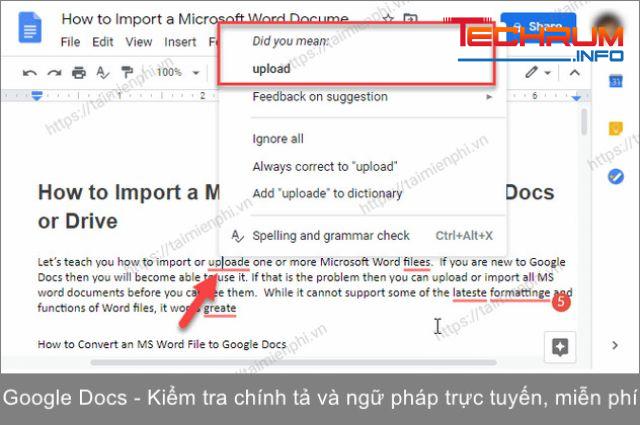 Công cụ check chính tả Google Docs