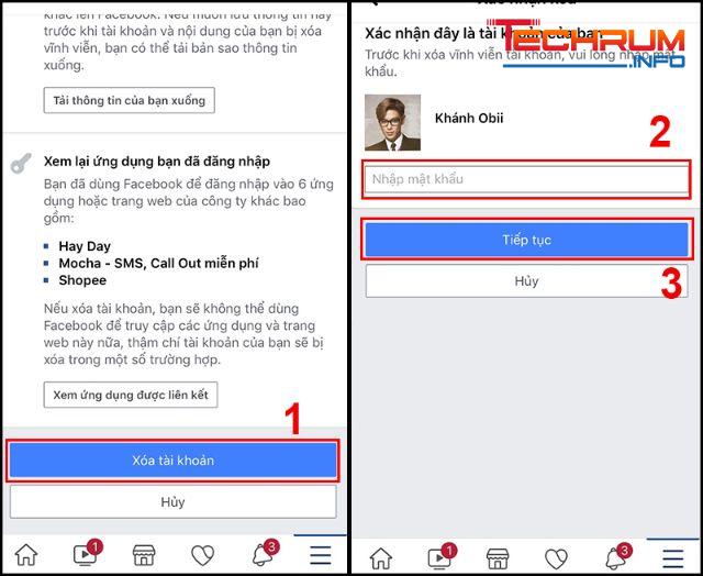 Khóa tài khoản Facebook vĩnh viễn trên điện thoại bước 3