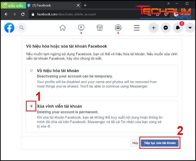 Khóa tài khoản Facebook vĩnh viễn trên máy tính bước 4