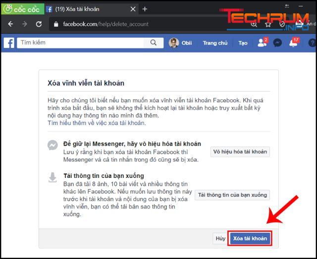 Khóa tài khoản Facebook vĩnh viễn trên máy tính bước 5