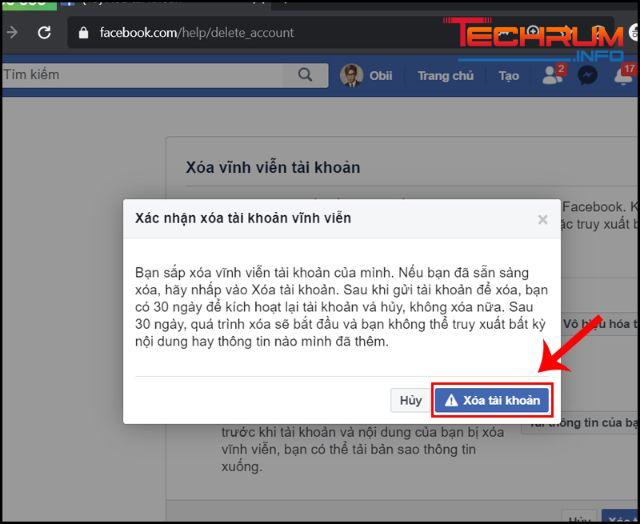 Khóa tài khoản Facebook vĩnh viễn trên máy tính bước 7