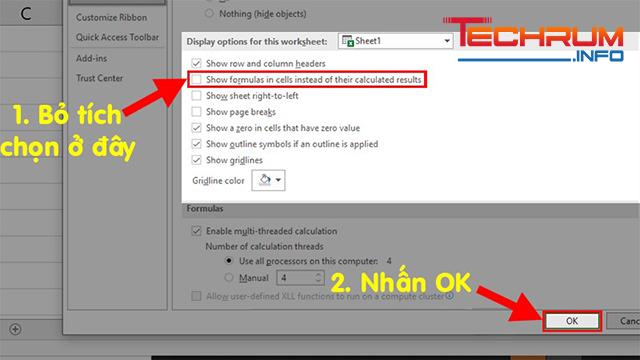 Cách sửa lỗi Excel không nhảy công thức bằng cách sửa lỗi hiển thị công thức 4