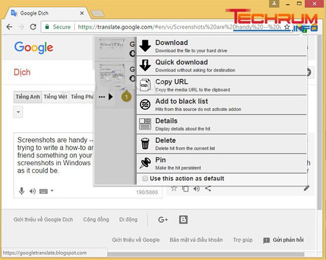 Cách tải âm thanh từ google dịch bằng Video DownloadHelper 2