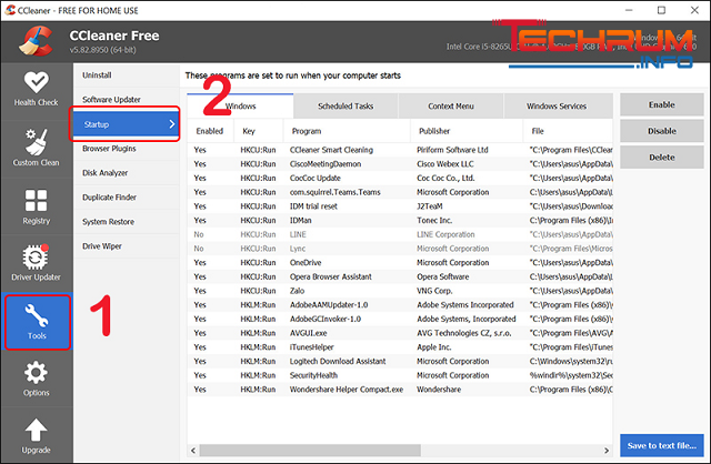 Tắt chương trình khởi động cùng Windows bằng CCleaner bước 2