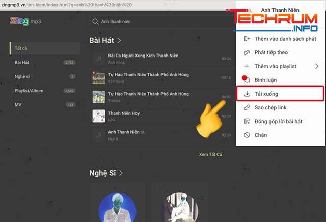 Cách tải nhạc từ Zing MP3 về máy tính bước 4