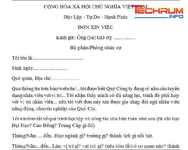 tải mẫu đơn xin việc viết tay 12