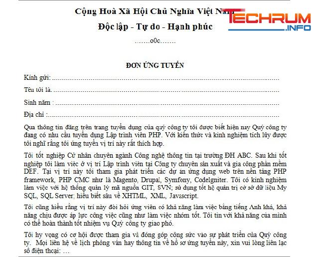 tải mẫu đơn xin việc viết tay 3