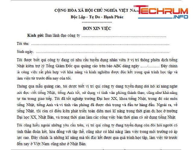 tải mẫu đơn xin việc viết tay 5