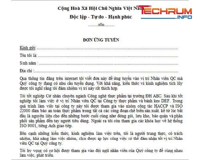 tải mẫu đơn xin việc viết tay 6