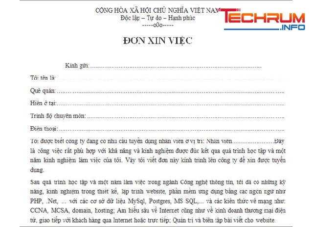 tải mẫu đơn xin việc viết tay 9