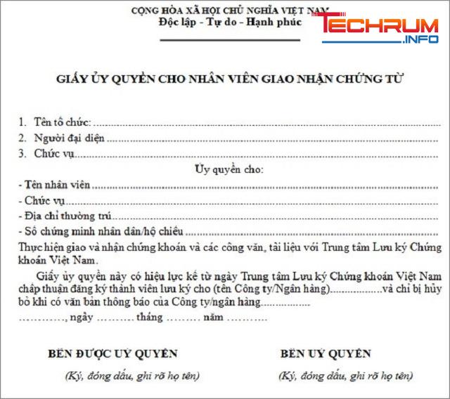 Mẫu giấy ủy quyền giao nhận chứng từ