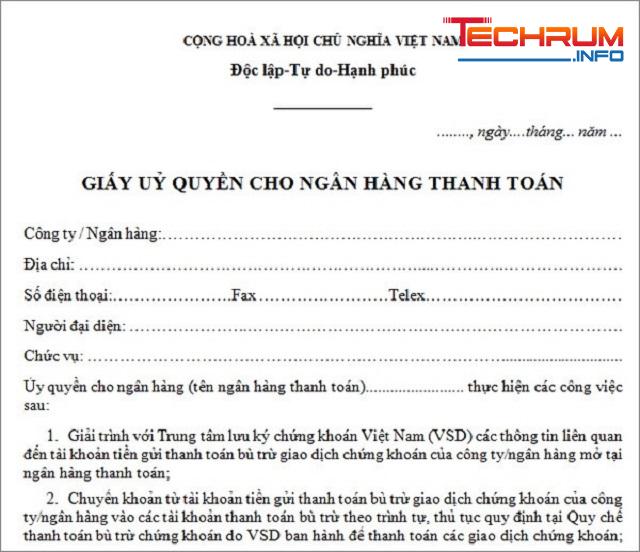 Mẫu giấy ủy quyền thanh toán ngân hàng