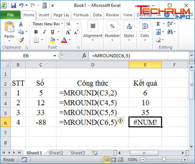 Hàm làm tròn trong Excel MROUND