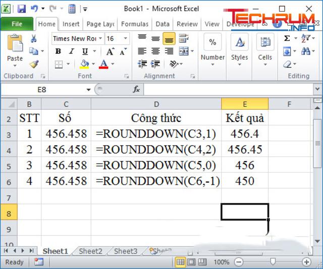 Hàm làm tròn trong Excel ROUNDDOWN