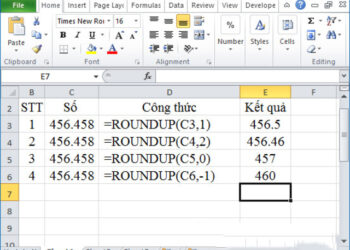 Hàm làm tròn trong Excel ROUNDUP