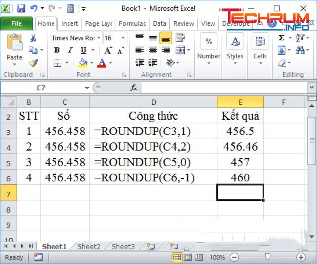 Hàm làm tròn trong Excel ROUNDUP