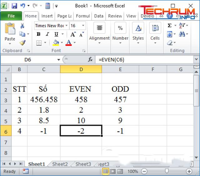 Hàm làm tròn trong Excel EVEN 