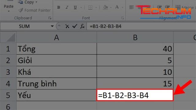 cách trừ nhiều ô trong Excel bước 1