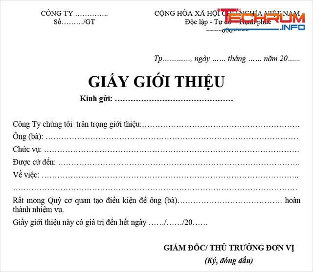 giấy giới thiệu cho doanh nghiệp