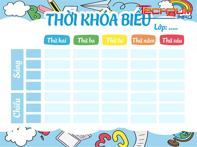 Mẫu thời khóa biểu cho tiểu học 3