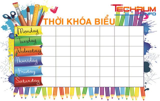 Mẫu thời khóa biểu bằng tiếng Anh 1