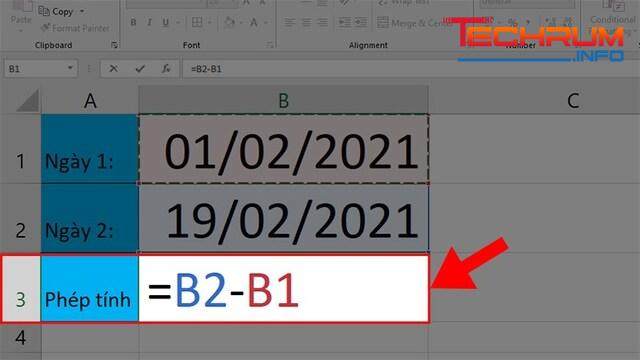 Trừ ngày tháng trong Excel bước 2