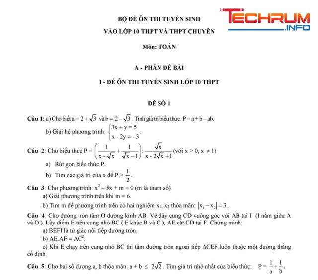 46 đề thi vào 10  môn toán