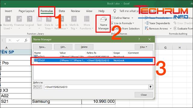 Cách sửa và xóa Named Range 1