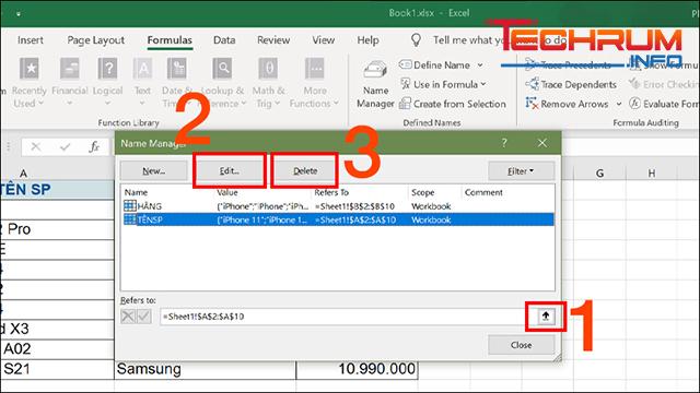 Cách sửa và xóa Named Range 2