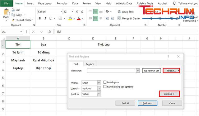 Cách tìm ô đã gộp trong excel 1