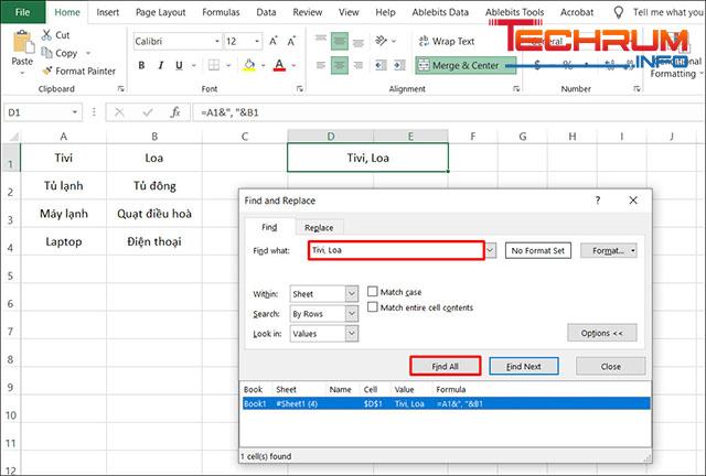 Cách tìm ô đã gộp trong excel 3