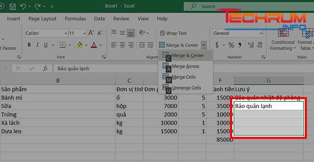 gộp ô trong excel bằng  phím tắt 1