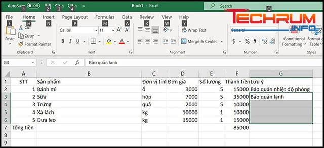 gộp ô trong excel bằng  phím tắt 2