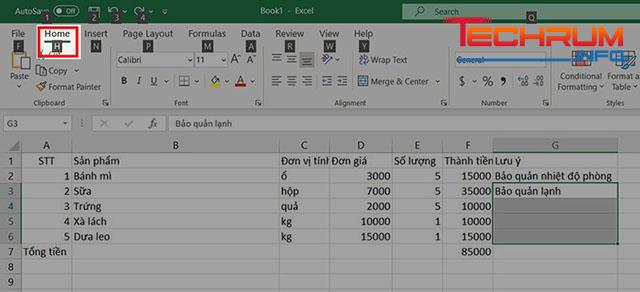 gộp ô trong excel bằng  phím tắt 3