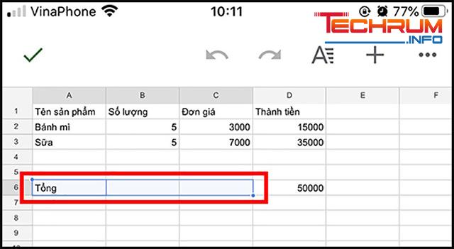 Gộp ô trong Excel trên điện thoại 2